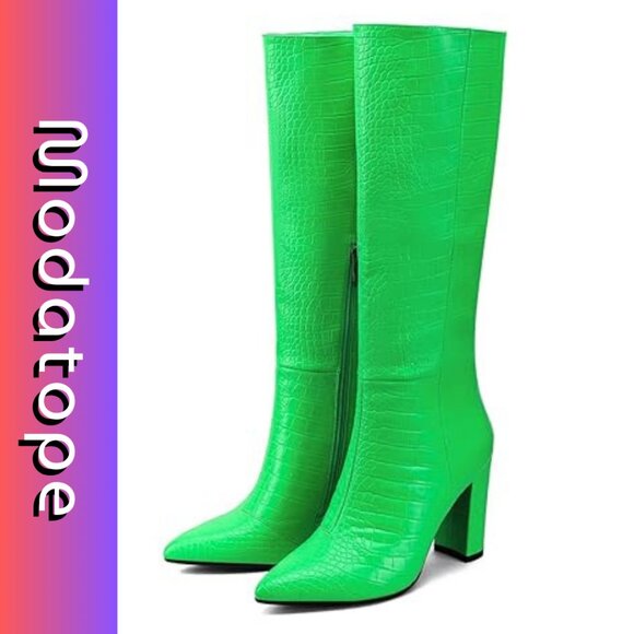 Modatope Green Knee High Boots - Picture 1 of 6